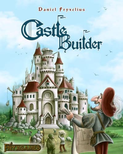 Castle Builder -pelin piirroskansikuvassa rakennetaan keskiaikaista prinsessalinnaa. Etualalla on innokkaan näköinen aatelismies suuripiirteisten rakennuspiirustusten kanssa.